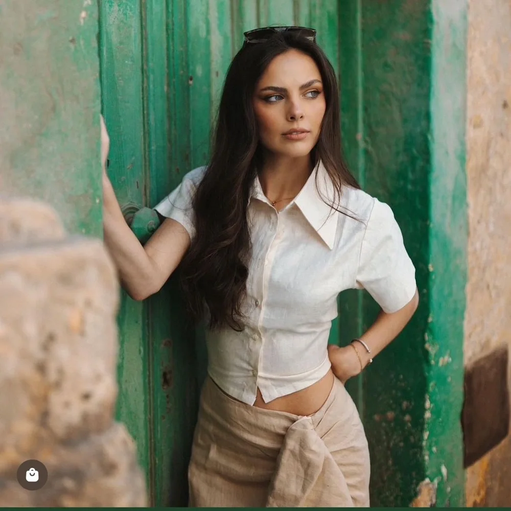 HEVRON***MILA Linen Ivory Cropped Top***XS $295 - Picture 1 of 4
